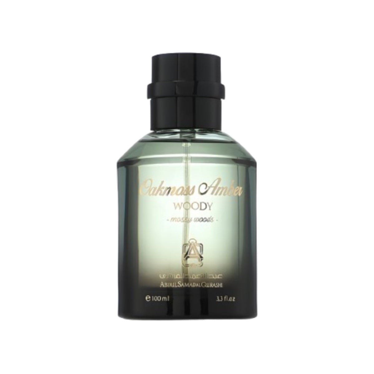 abdul samad qurashi oakmoss amber 100ml green bottle with black cap and gold text eau de parfum 