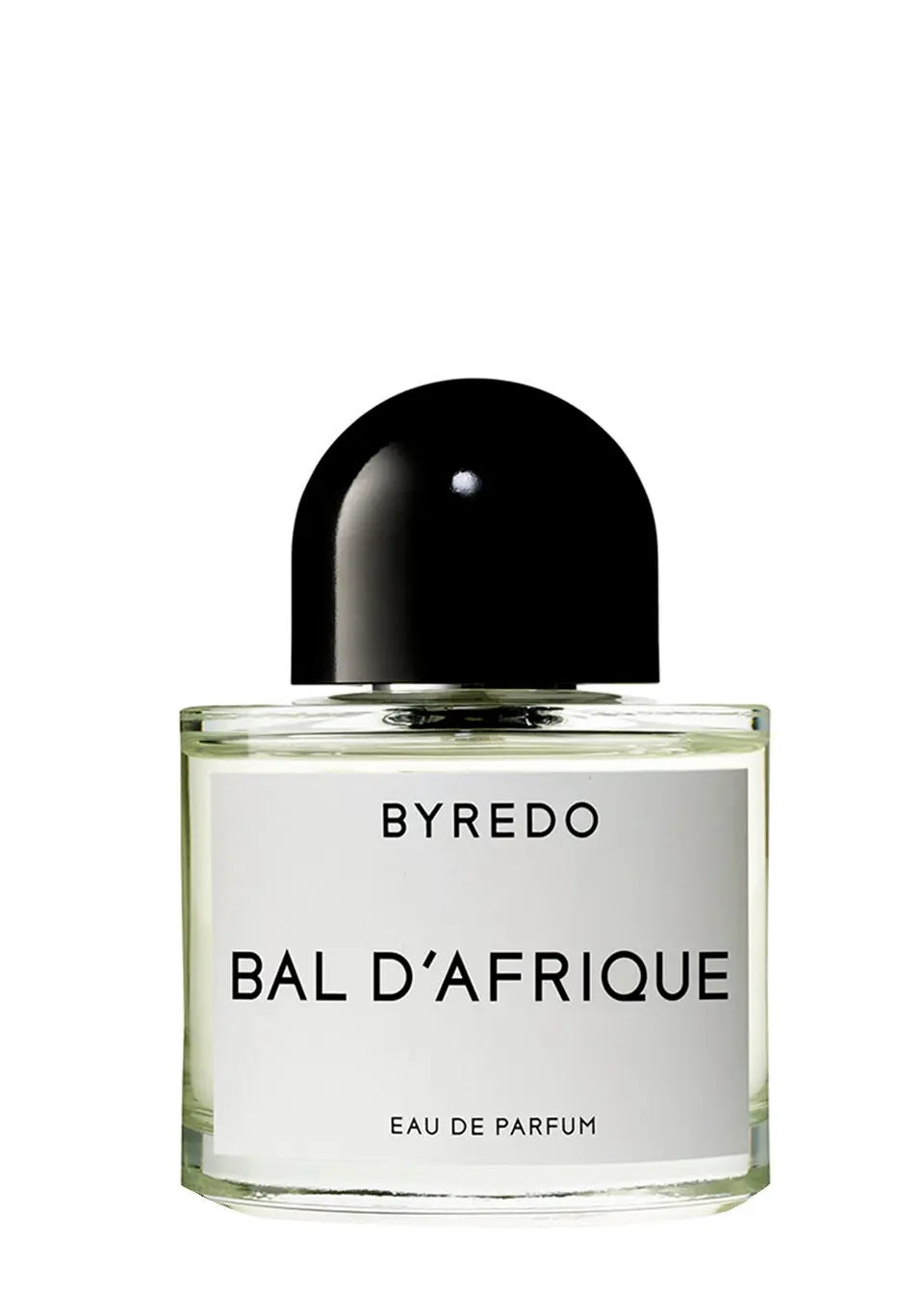 glass byredo bal d'afrique bottle with a black cap on a white background