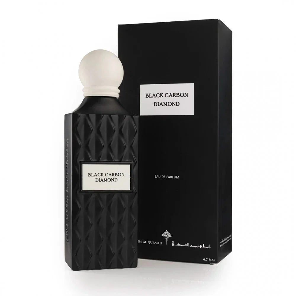 a black perfume bottle with a white background named black carbon diamond
