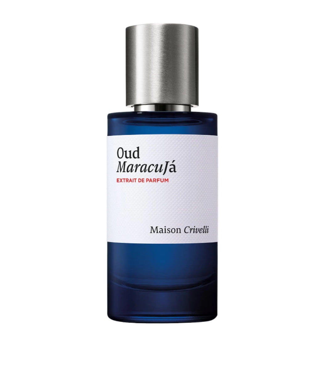 maison crivelli oud maracuja 50ml extrait de parfum blue bottle with silver cap 