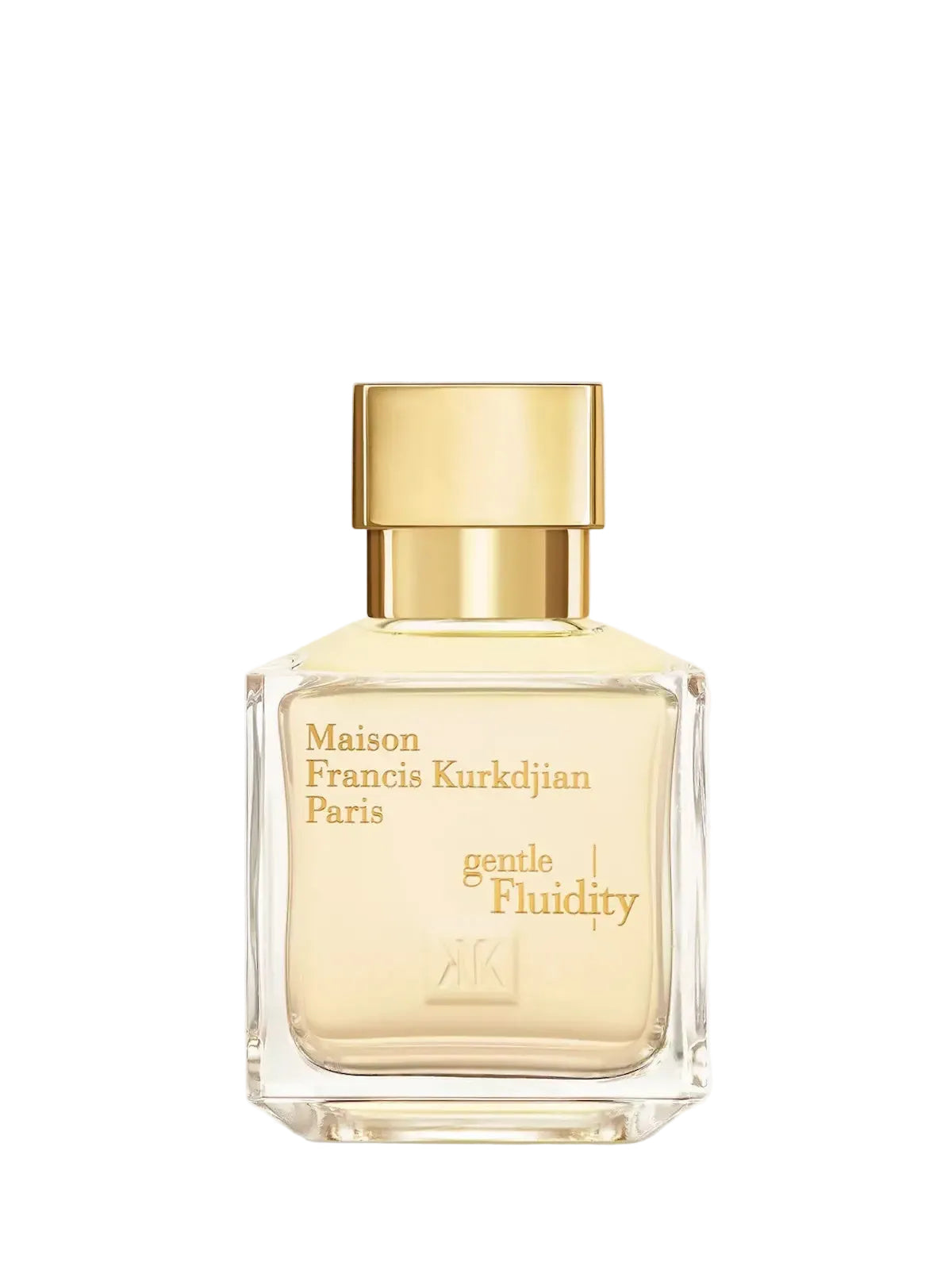 maison francis kurkdjian gentle fluidity gold bottle with gold cap on a white background