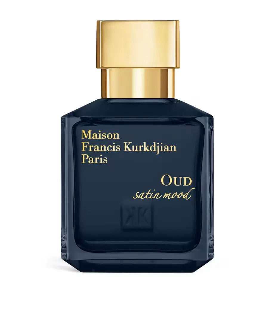 navy glass maison francis kurkdjian oud satin mood bottle with aa gold cap 70ml