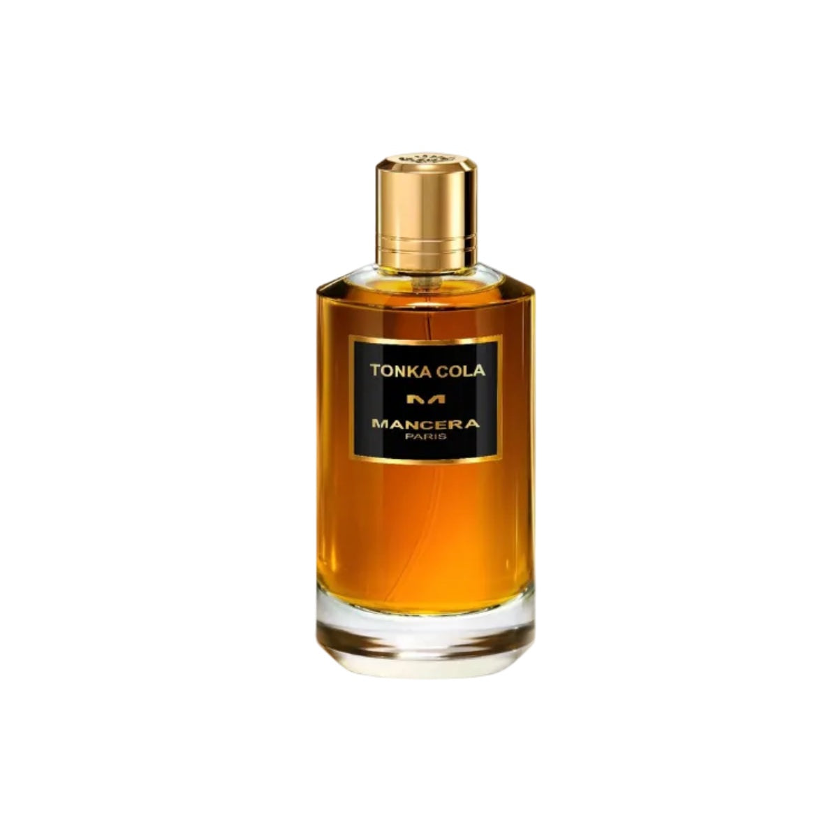 mancera tonka cola 100ml bottle eau de parfum with white background and gold cap