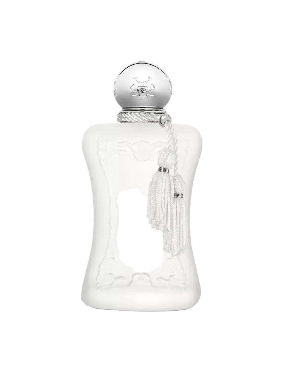 white parfums de maarly valaya bottle on a white background with a silver cap