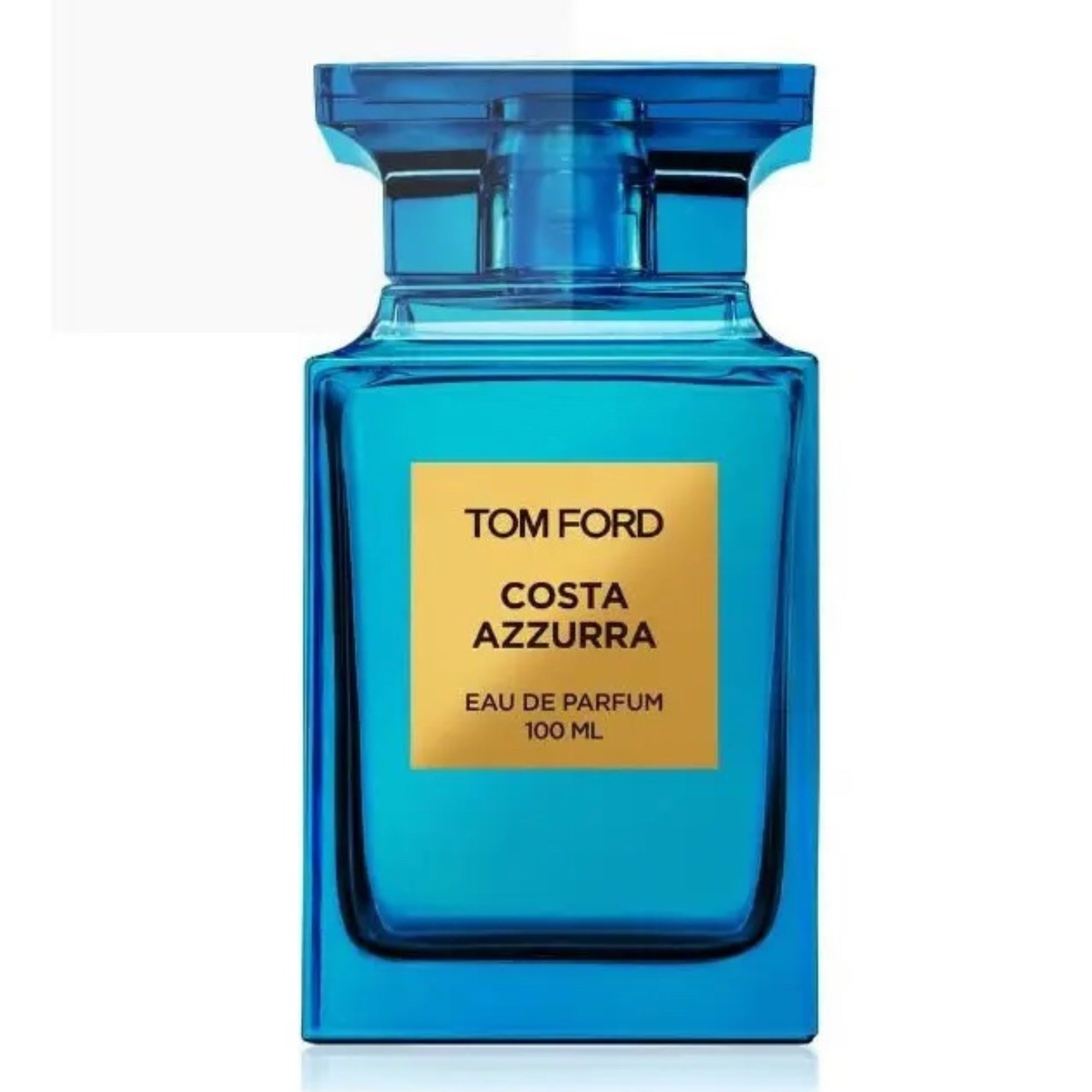 Blue Tom Ford Costa Azzurra perfume bottle on a white background