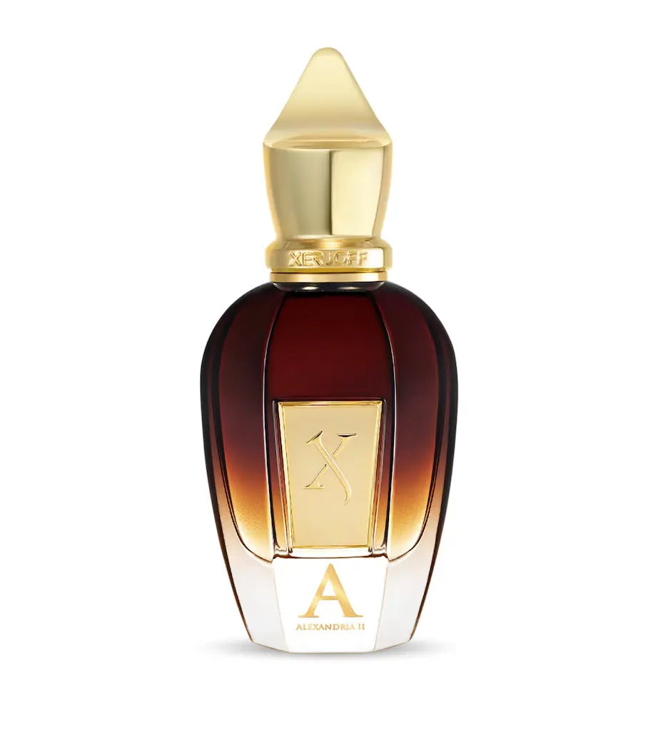 xerjoff alexandria ii perfume bottle with a a gold cap on a white background